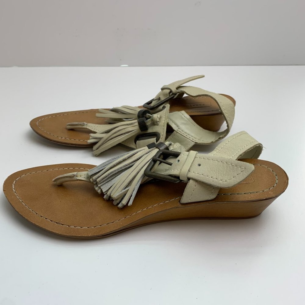 Zara Collection Cream Boho Sandals With Tassels - Picture 6 of 8